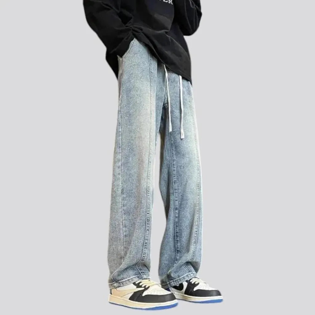 Boho street style mid rise men's denim joggers