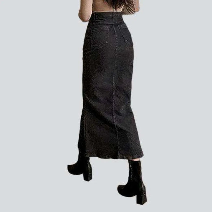 Long peplum denim skirt