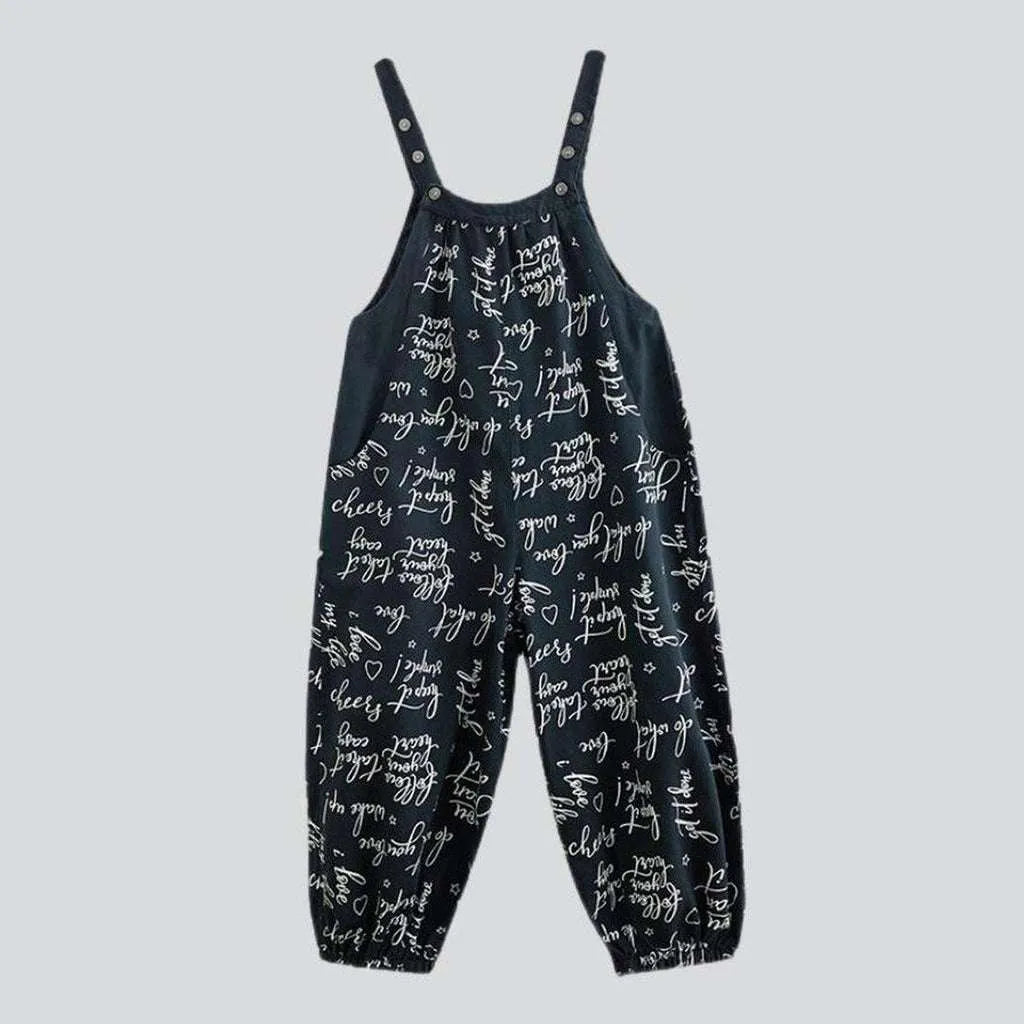 Handwriting printed women's denim overall