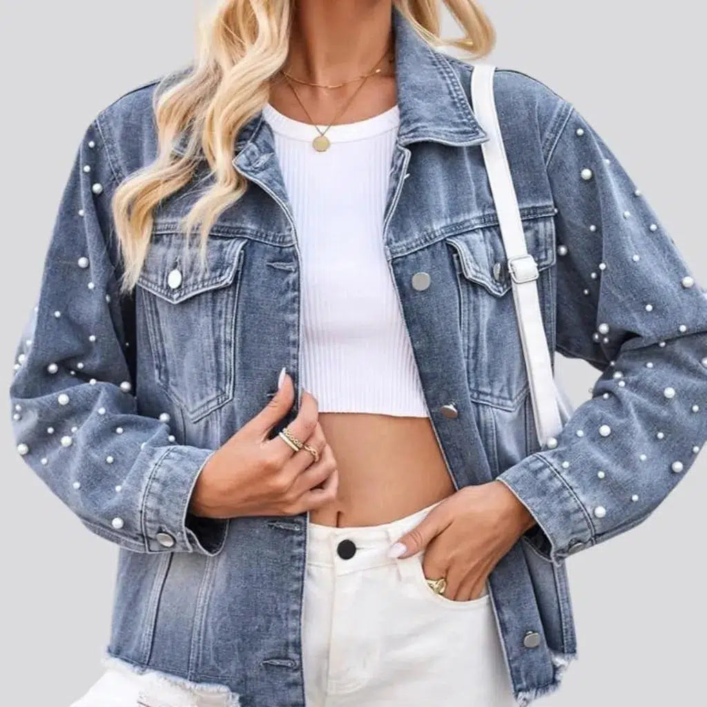 Sanded vintage denim jacket
 for women