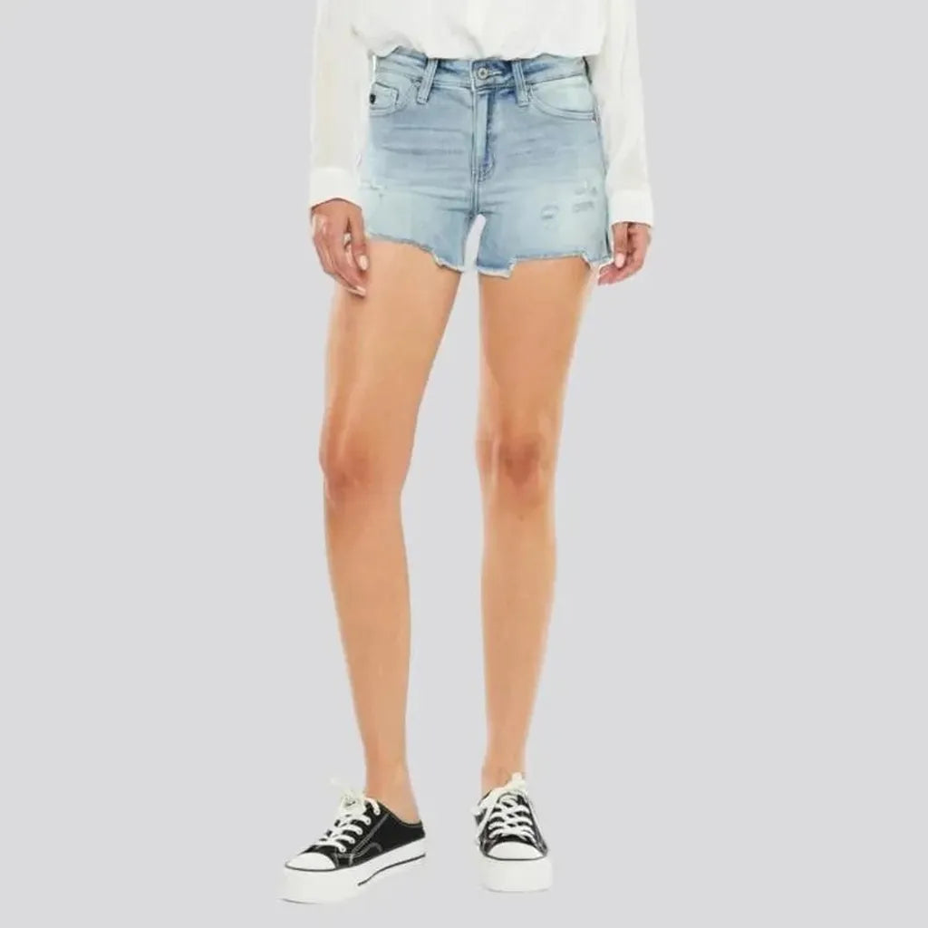 Straight tall-waisted jean shorts for ladies