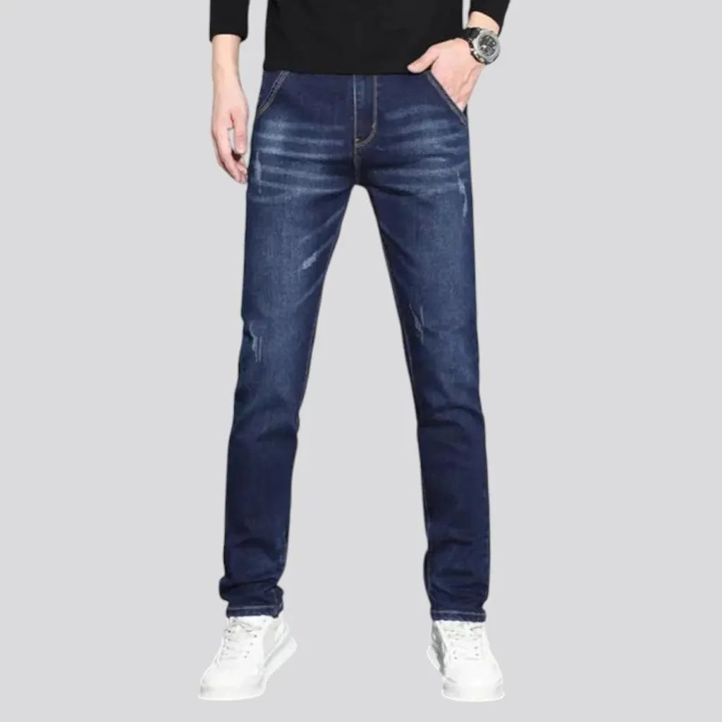 Mid rise elastic dark men's jeans