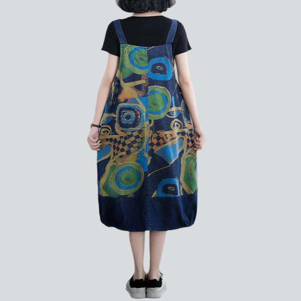 Stylish painting print denim dress