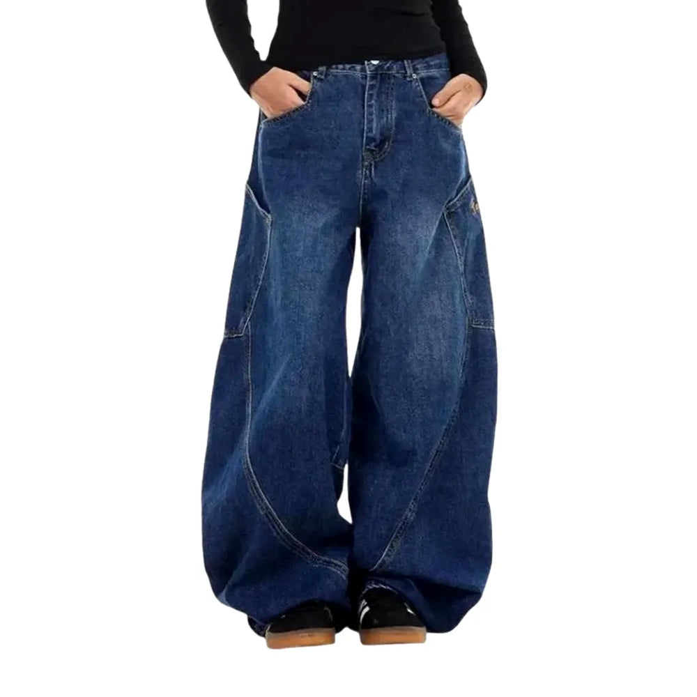 Oversized Deep Blue Vintage Jeans for Ladies - Dark Blue