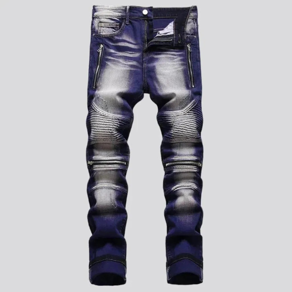 Mid-waist color men's biker jeans