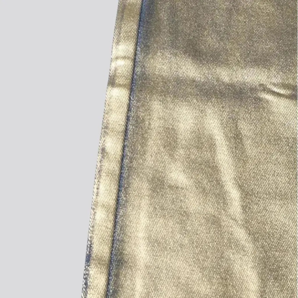 Fashionable coated metallic gold women's jeans