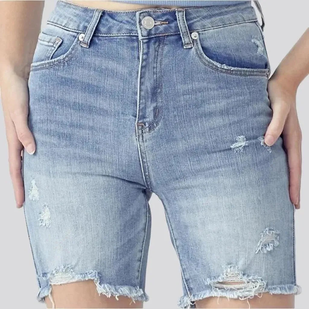 Distressed street jean shorts for ladies