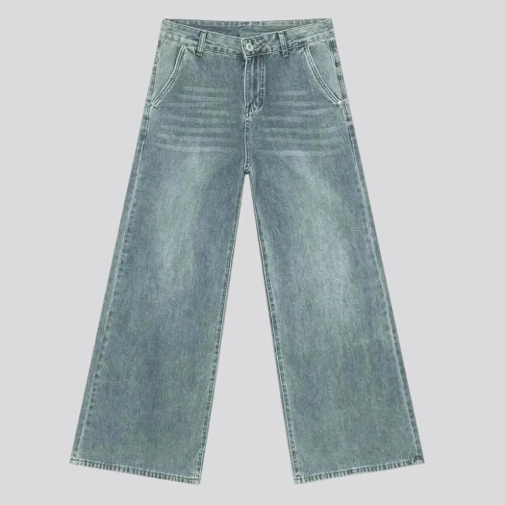 Whiskered baggy street style men's jeans