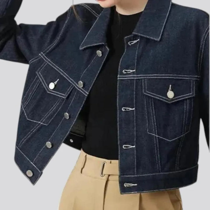 Dark pattern stylish cropped jean jacket for women