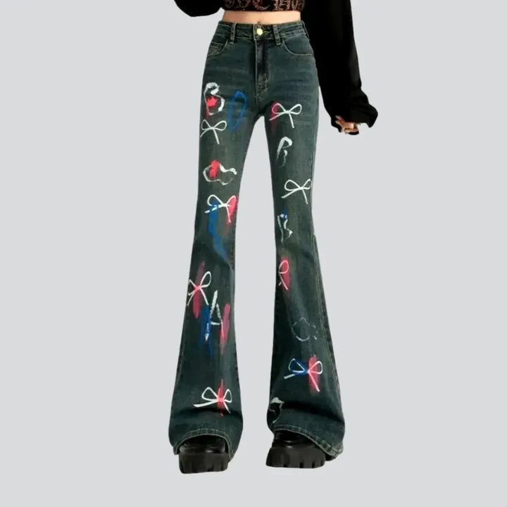 Art patterned high waist women's jeans