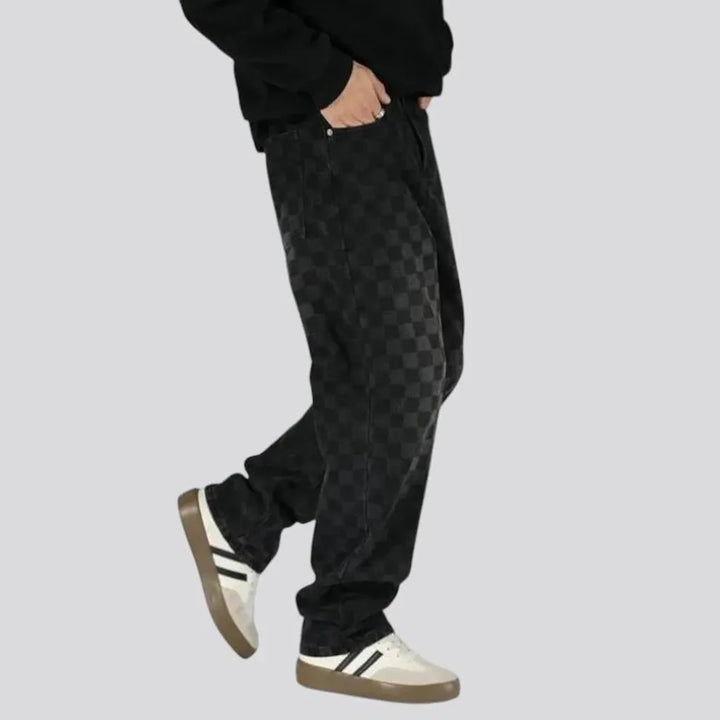 Boho fashion baggy checkerboard men's jeans