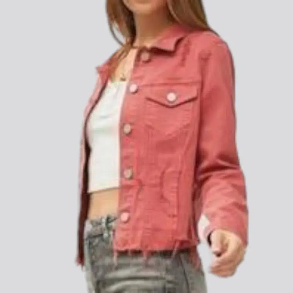 Raw-hem moderate-stretch denim jacket
 for women