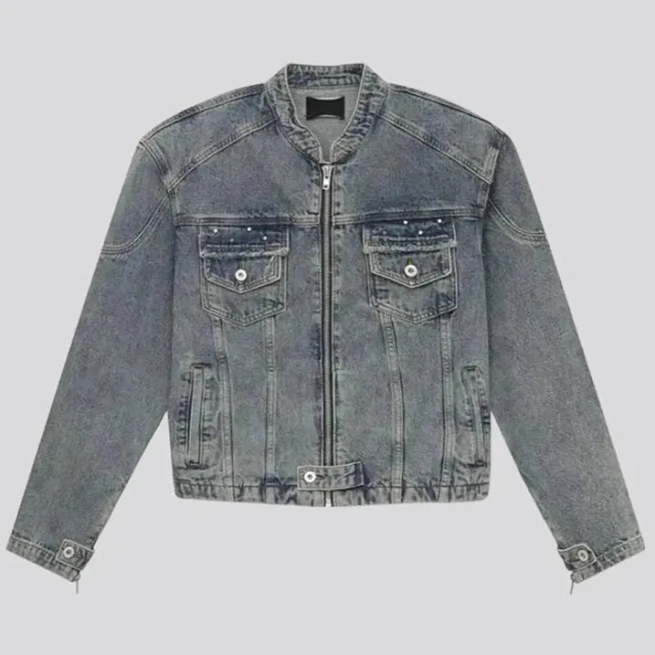 Round-collar men's jeans jacket