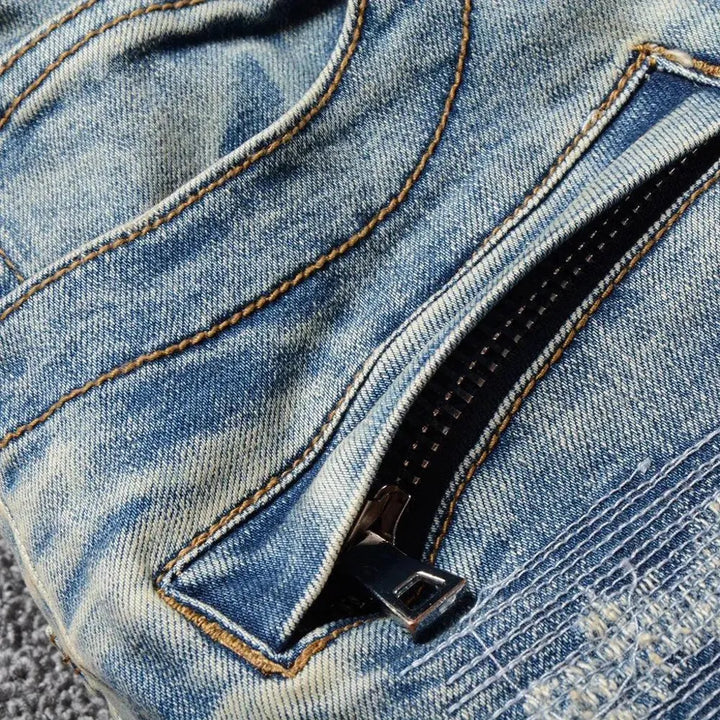 Vintage distressed men's moto jeans