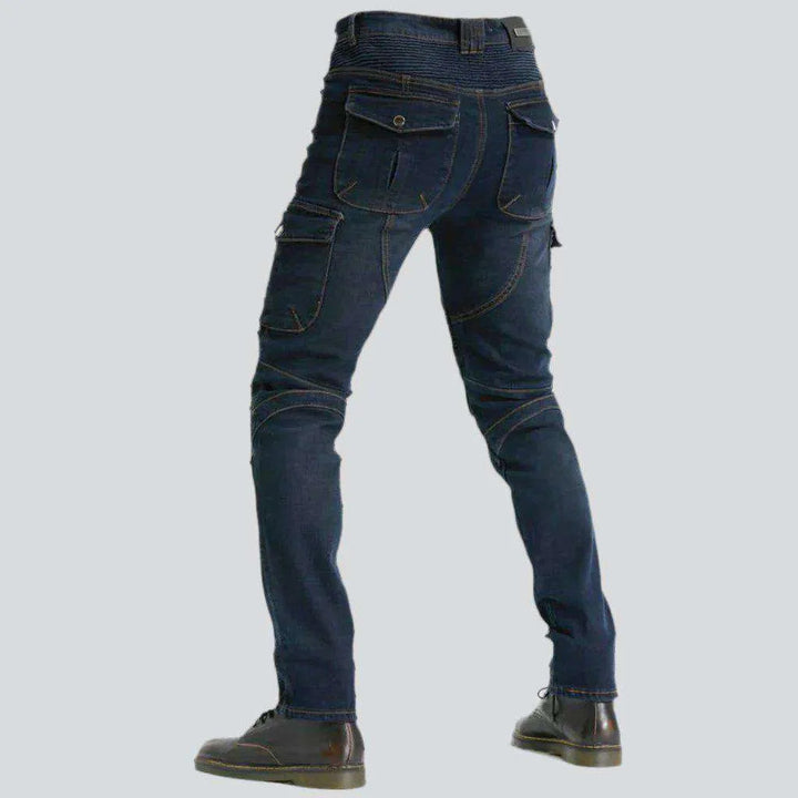 Winter dark men's biker jeans