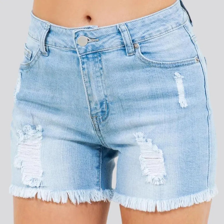 High-waist distressed denim shorts for ladies