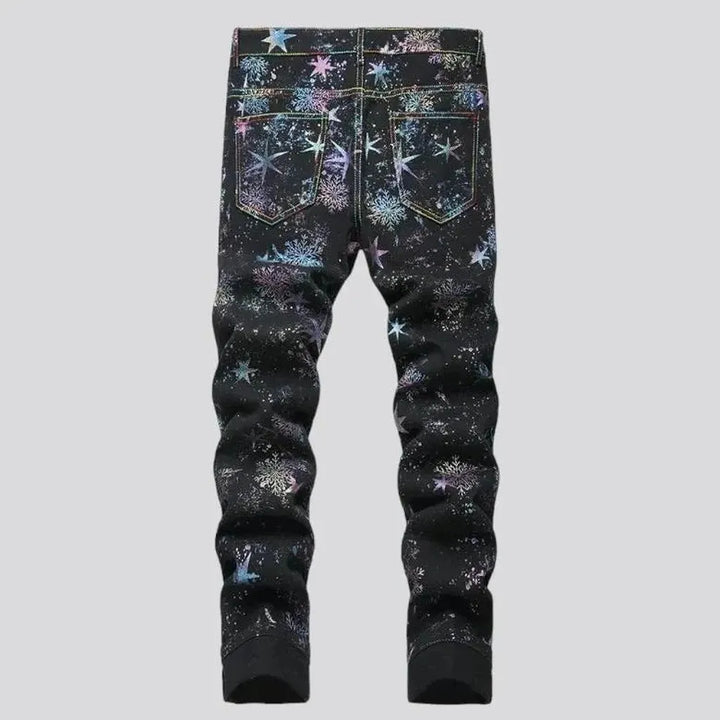 Painted color-stars-print jeans