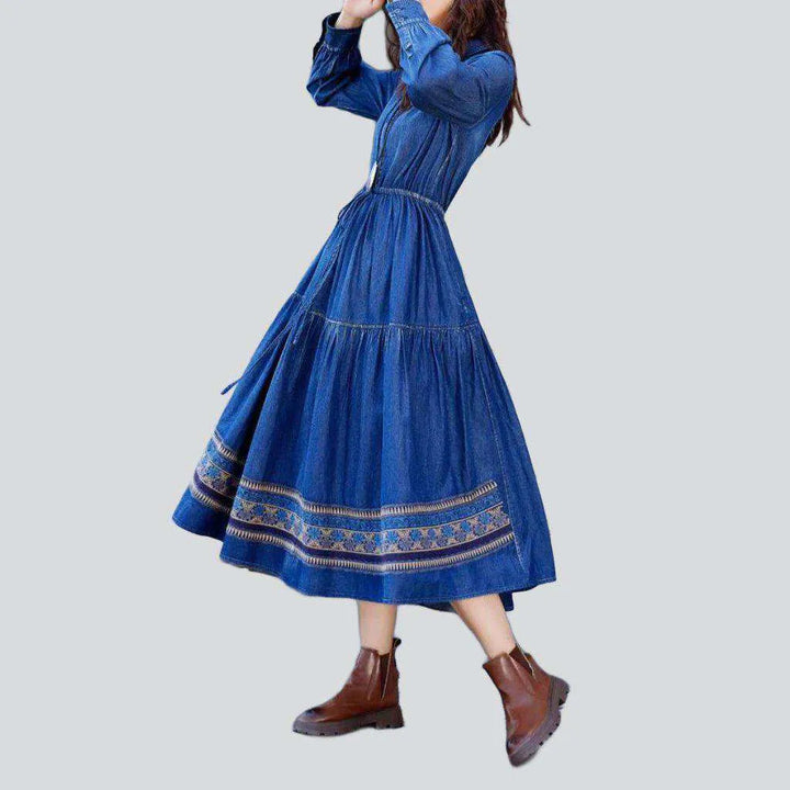 Ornamented flared denim dress