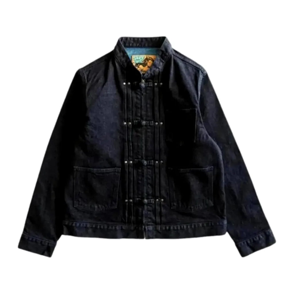 Dark Wash Self-edge Denim Jacket for Men - Dark Blue