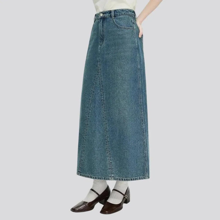 Classic high-rise whiskered denim skirt