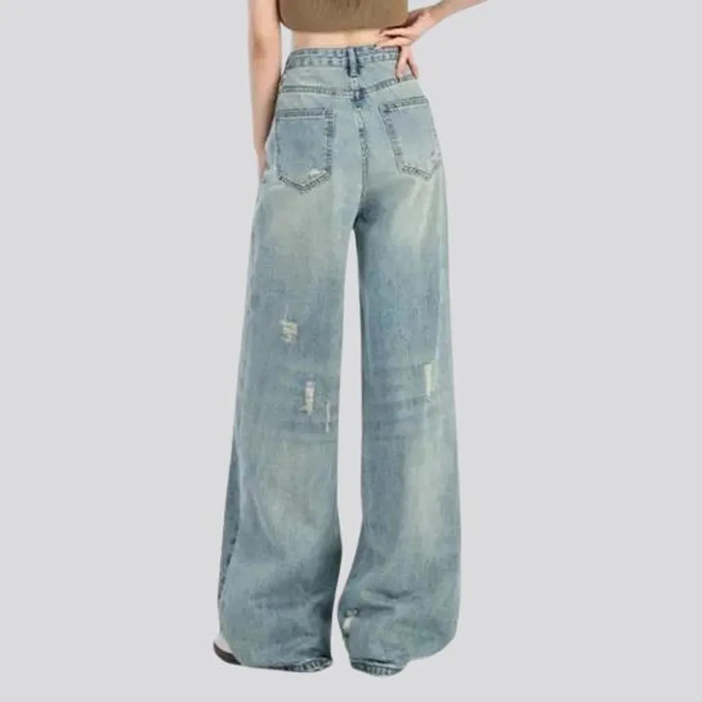 Boho style sanded jeans for ladies