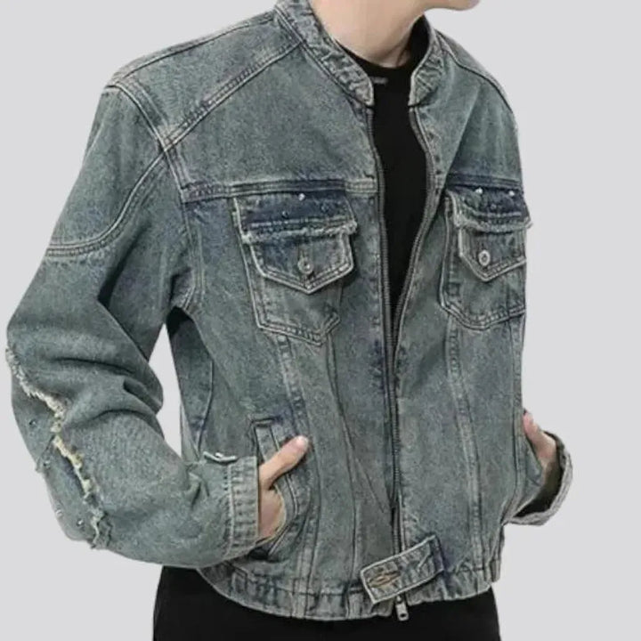 Round-collar men's jeans jacket