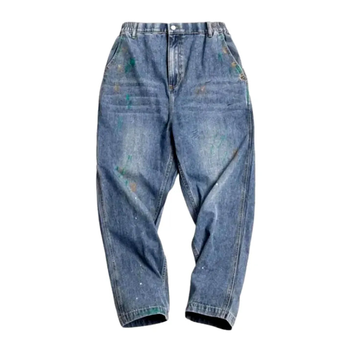 Paint Splattered Mid Rise Men's Jeans - Light Blue