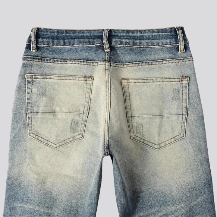 Crystal-patch men's vintage jeans