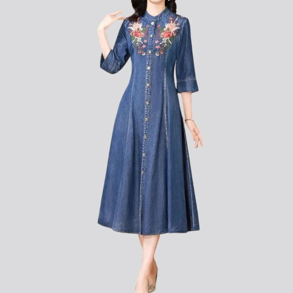 Embroidered women's jeans dress