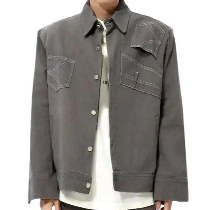 Fashionable Oversized Boho Men's Jean Jacket - Grey