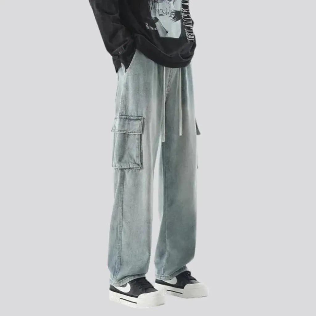 Fashionable stonewashed baggy men's denim joggers