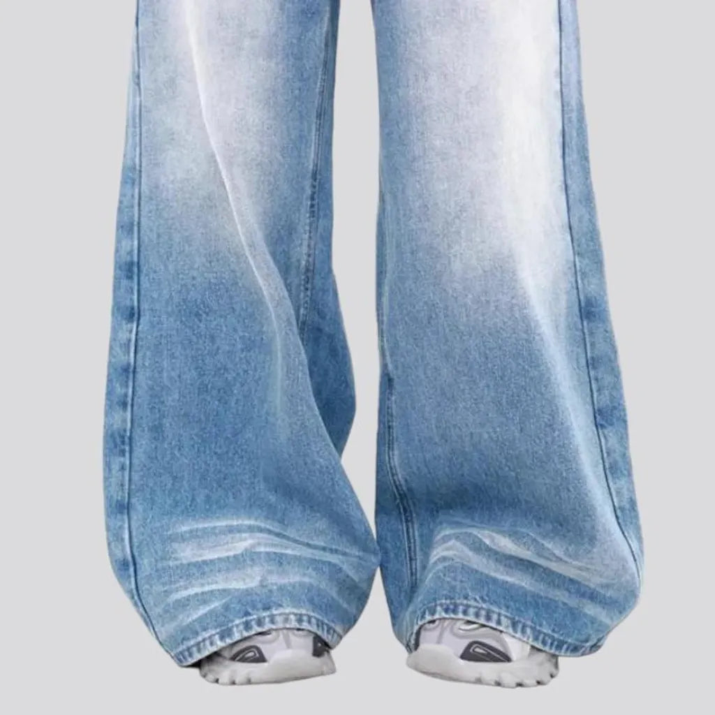 Floor-length whiskered jeans
 for ladies