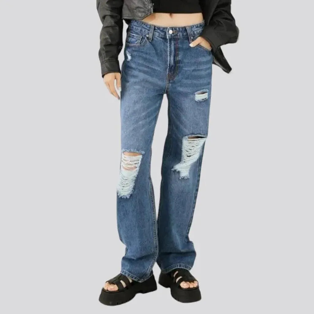 Medium-wash distressed jeans