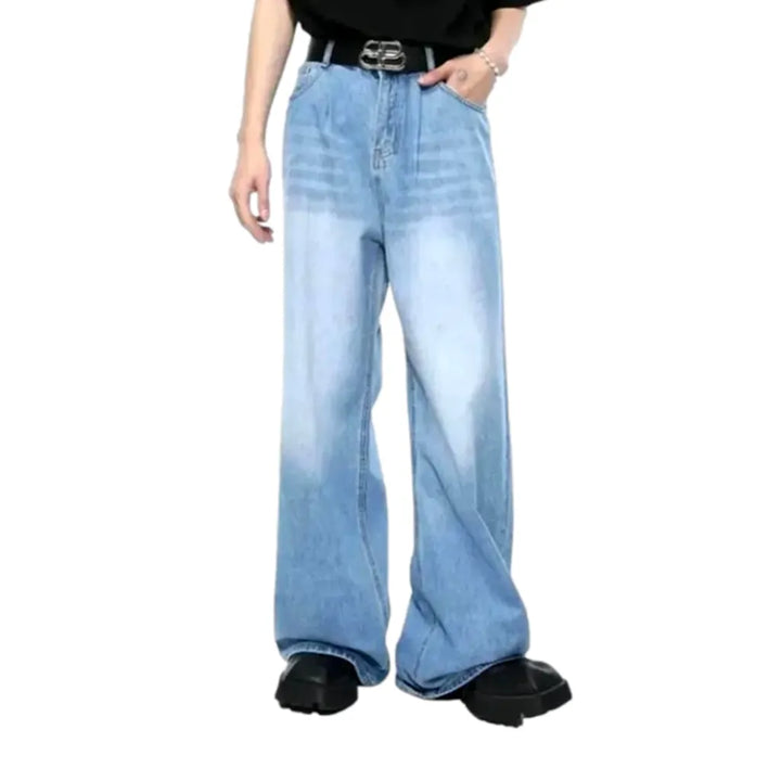 Whiskered Mid Waist Jeans for Men - Light Blue