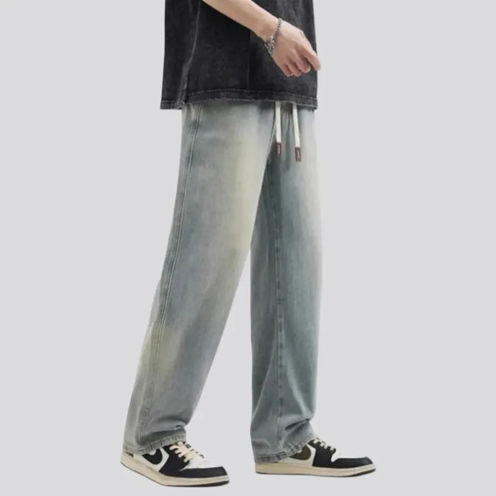 Fashionable light retro men's denim joggers