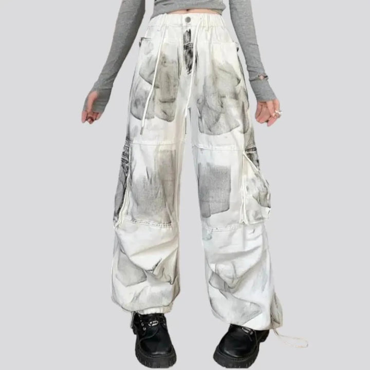 White painted jean pants for ladies