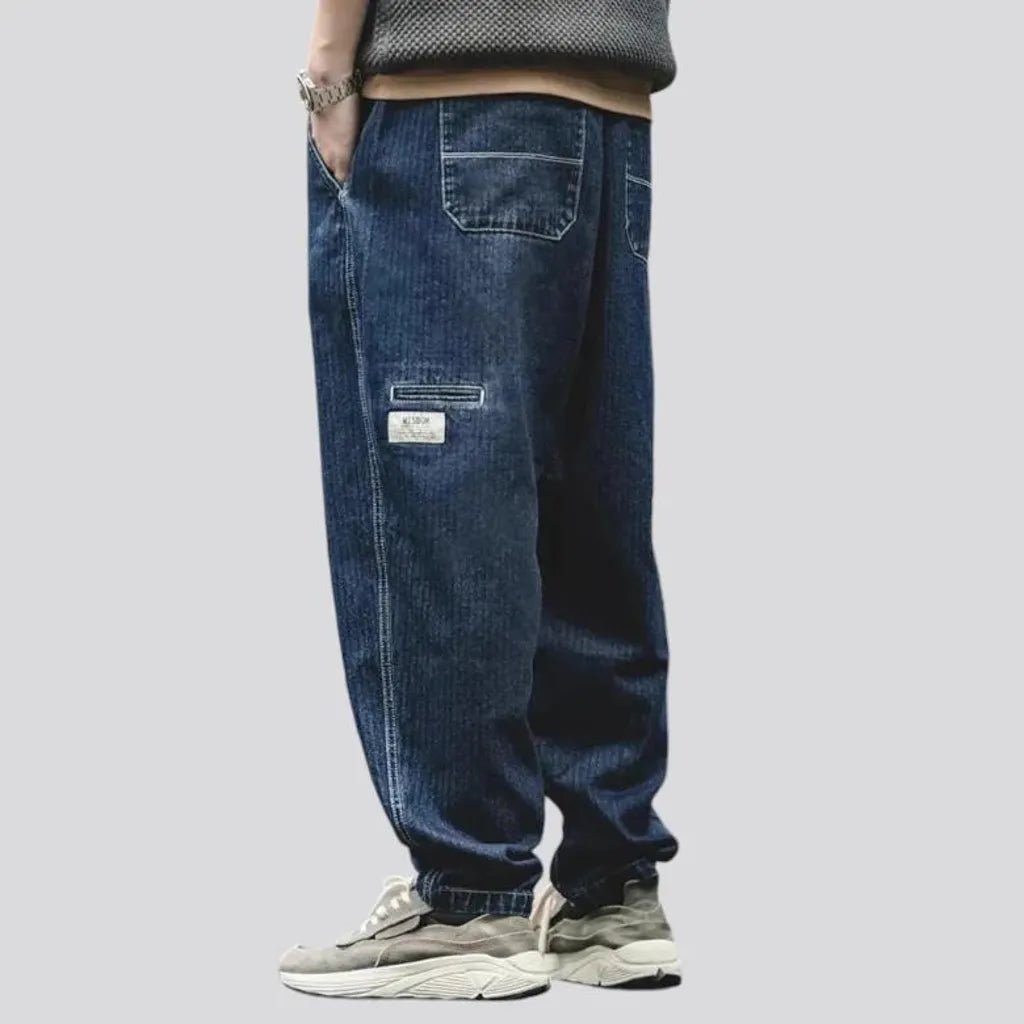 Mid rise baggy casual men's denim joggers