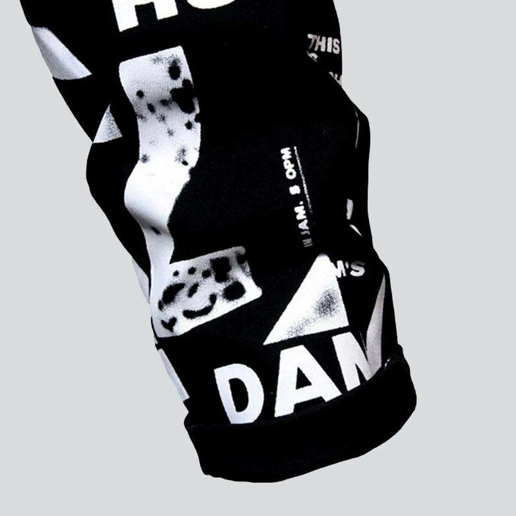 White print black men's jeans