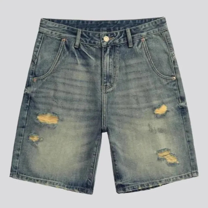 Whiskered distressed jeans shorts for men