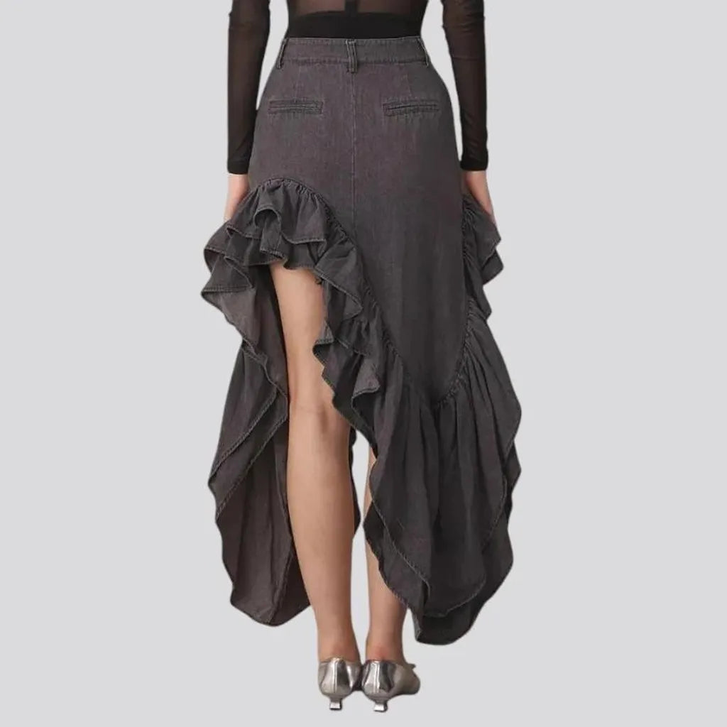 Fashion ruffled high-waist denim skirt