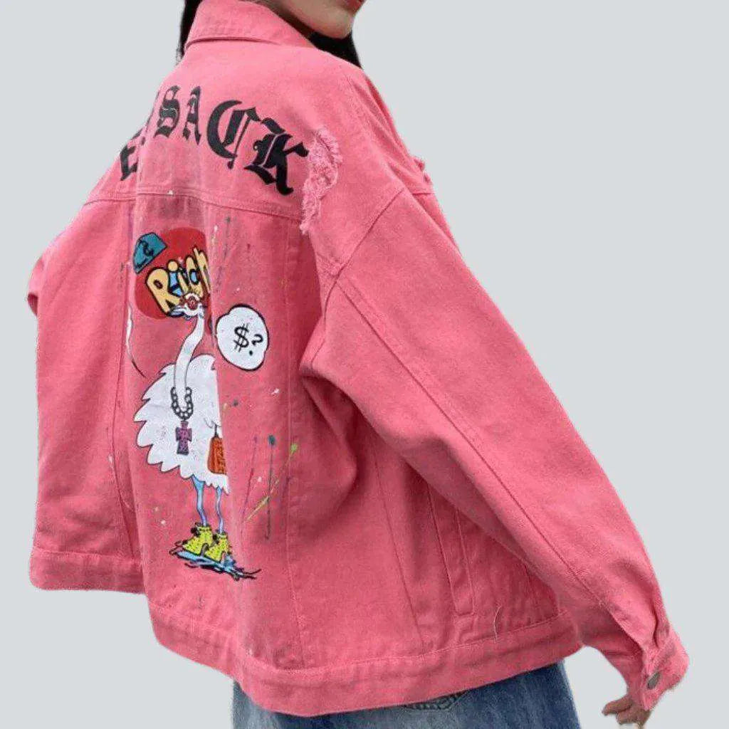 Back print pink denim jacket