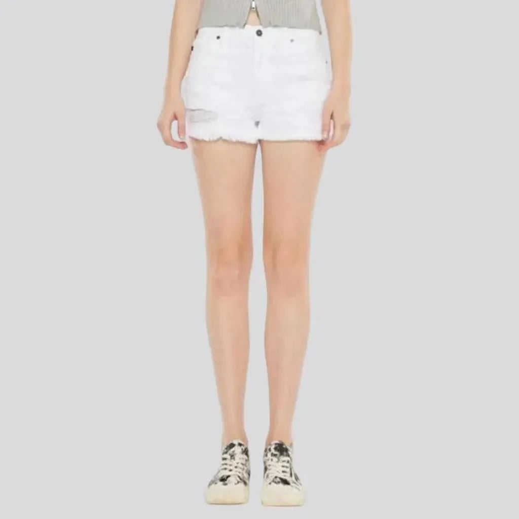 White distressed jeans shorts for women