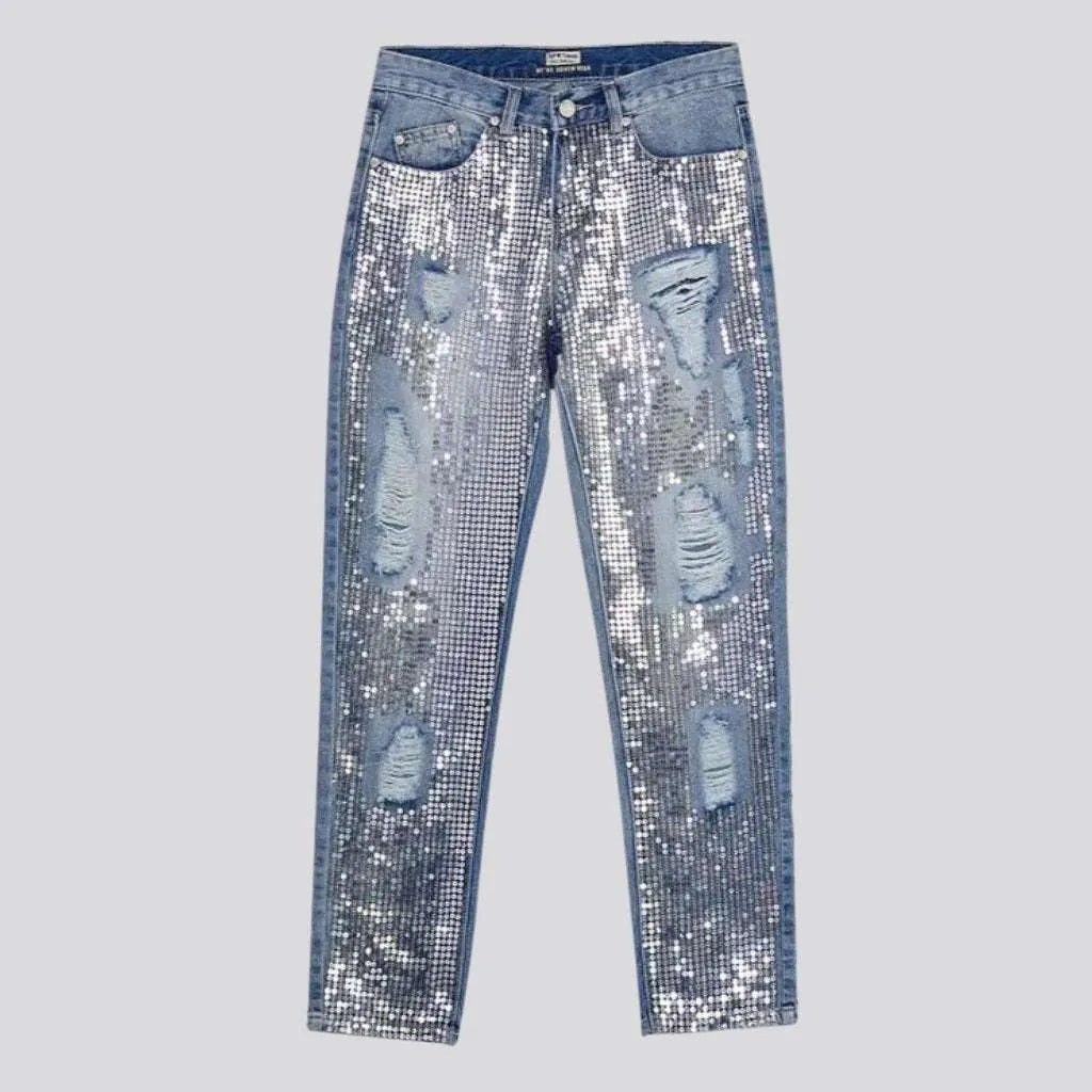 Embellished mid-waist jeans
 for ladies