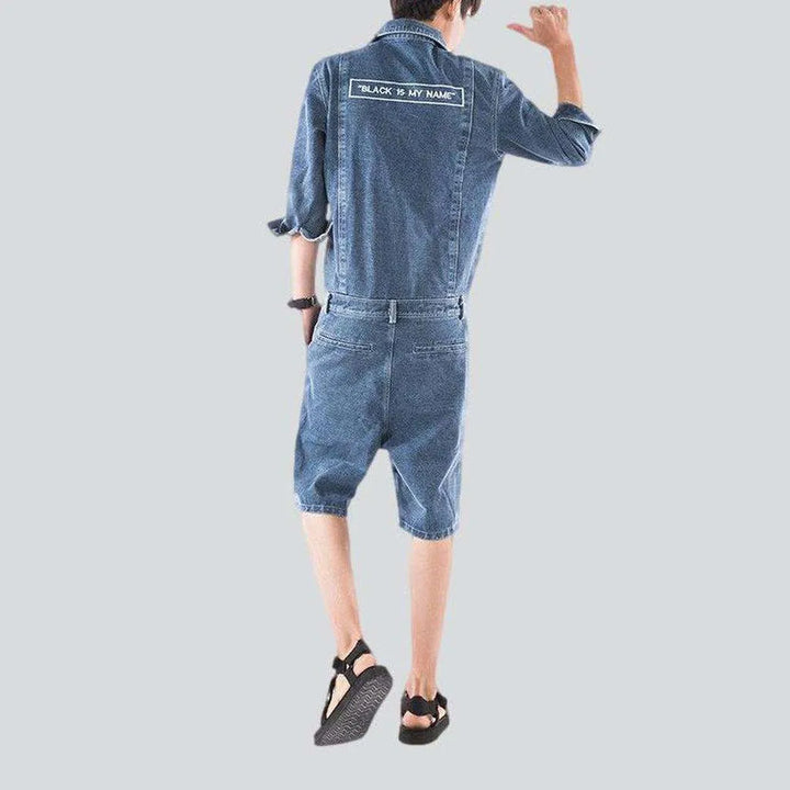 Color embroidered men's denim overall