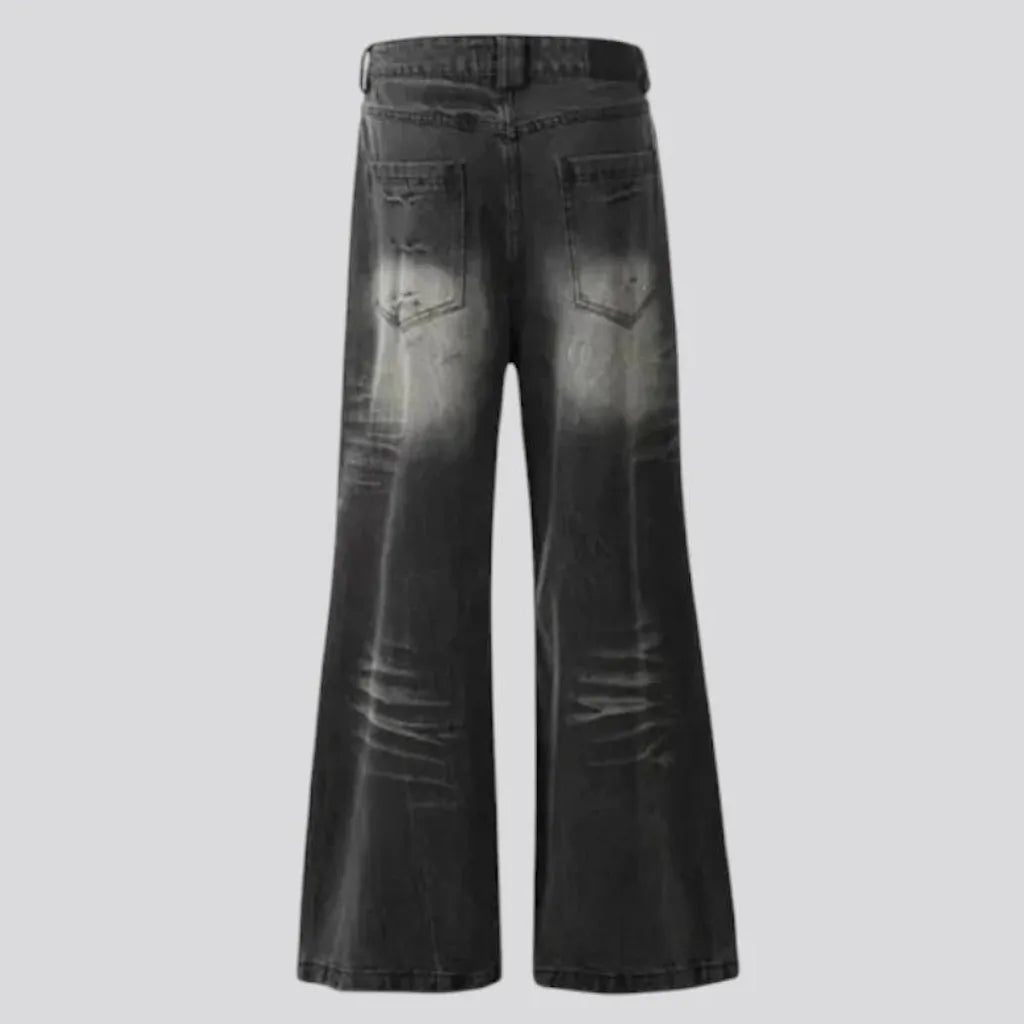 Bleached patchwork wide leg jeans for men