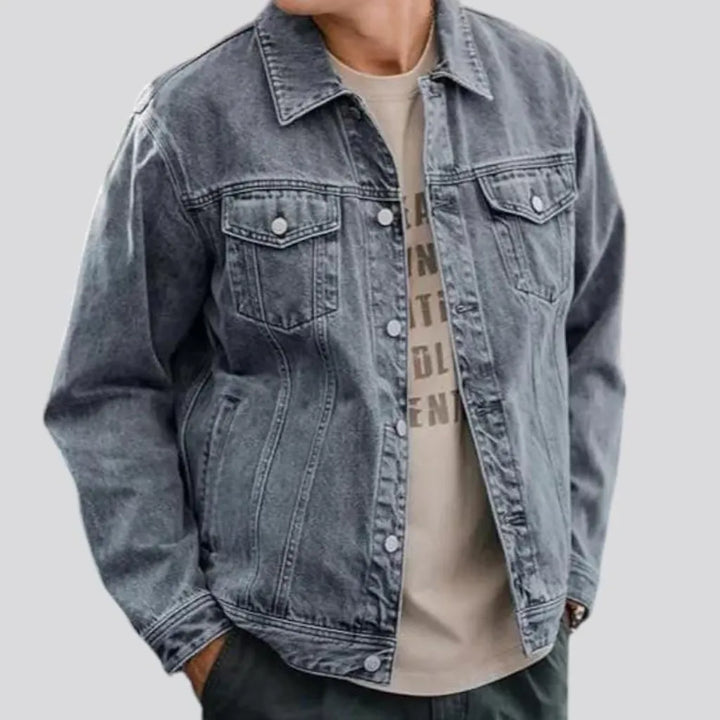 vintage, oversized, grey, stonewashed, 12oz, flap-pockets, buttoned, men's jacket | Jeans4you.shop