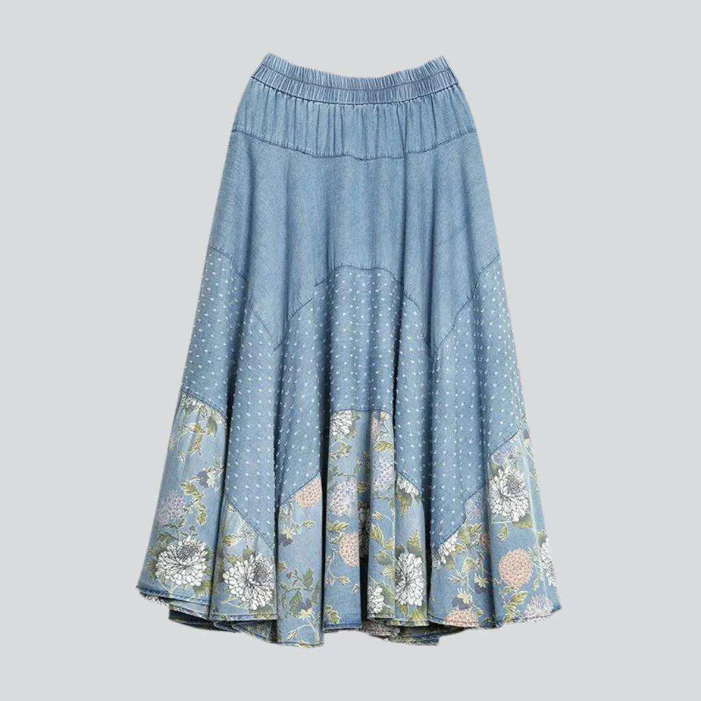 Bohemian flowery denim skirt