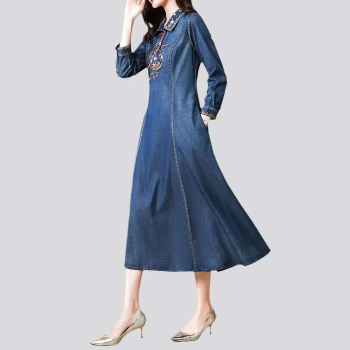 Medium wash long jeans dress