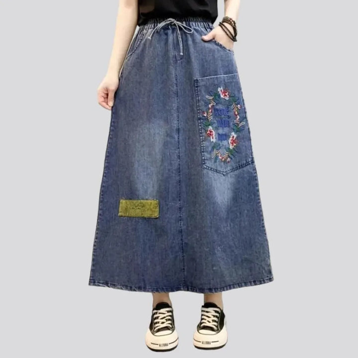 Embroidered boho women's denim skirt