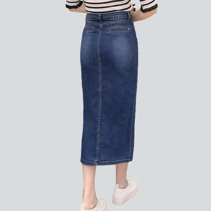 Button-down slit denim skirt